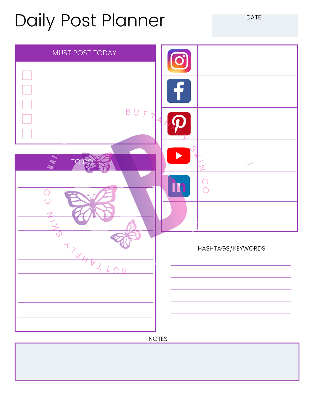 Social Media Printable Planner